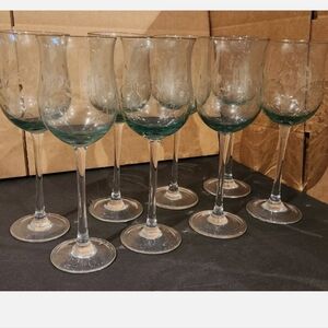 Set of 8 Lenox Crystal Heather Tulip Wine Glasses 9" Etched Vine Sage Green